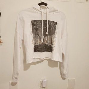 Calvin Klein Jeans Cropped White Sweater with Rhinestone Design